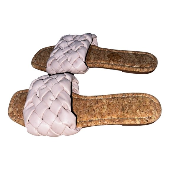 True Craft Buzzer Faux Leather Woven Slide Sandals Sz 6.5 Womens Pink Flats - Picture 1 of 7